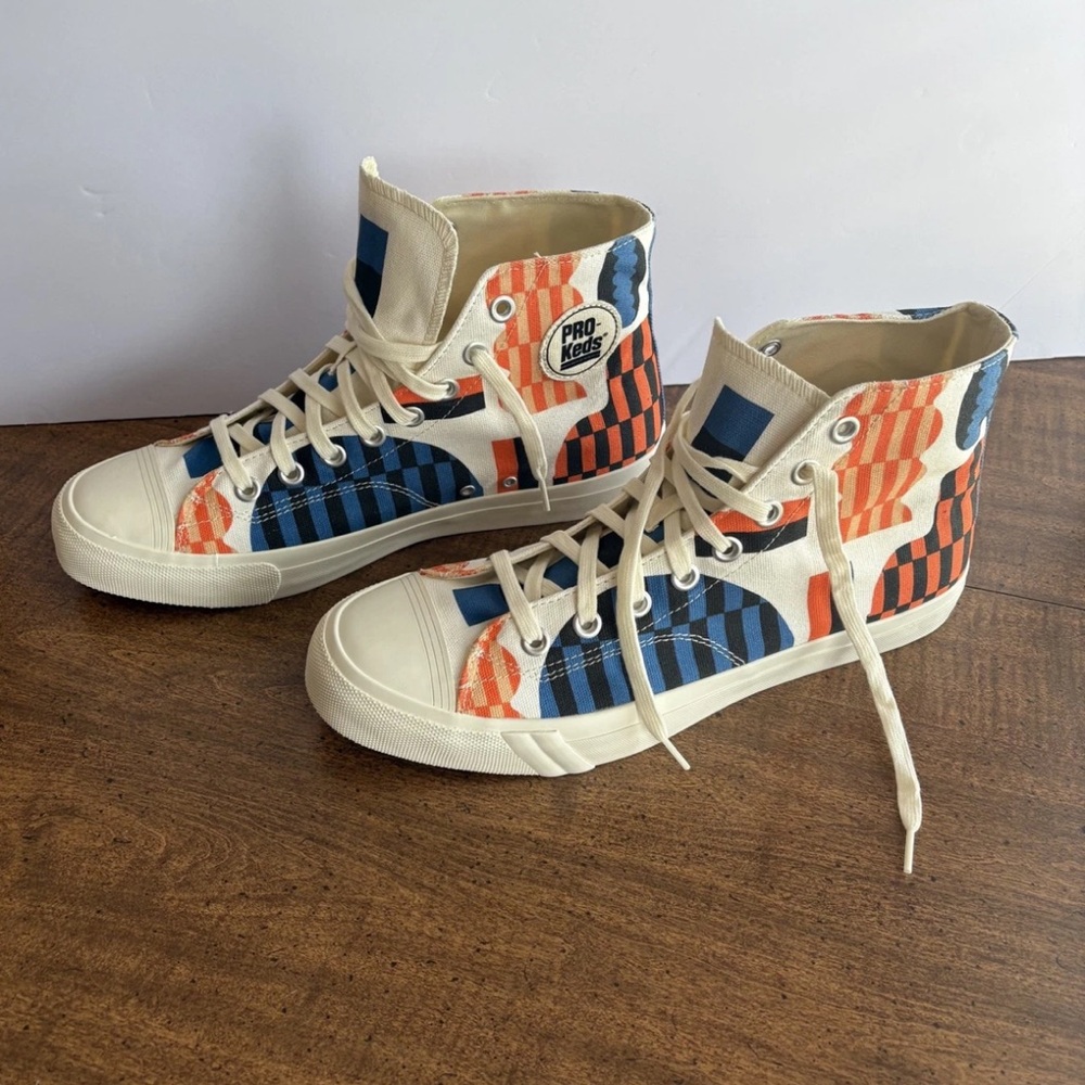 Pro Keds Hi Jessie Brown Abstract Print High Top Blue Orange Shoes Mens 11.5 Cl